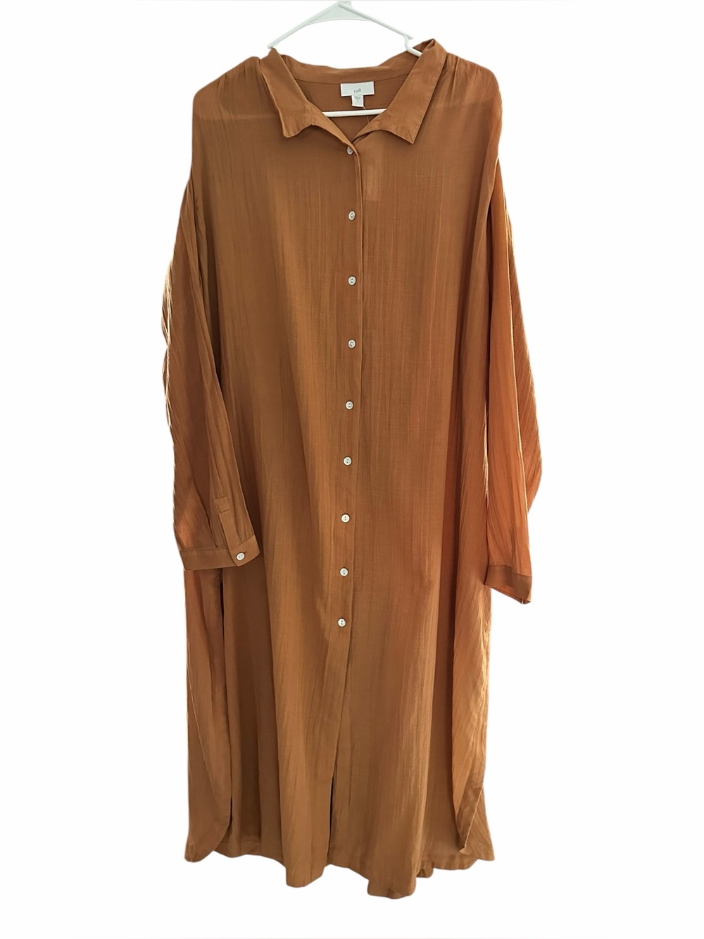 J. Jill Cinnamon Long Shirttail Tunic Top Dress Long Sleeves Size Large Rust NWT